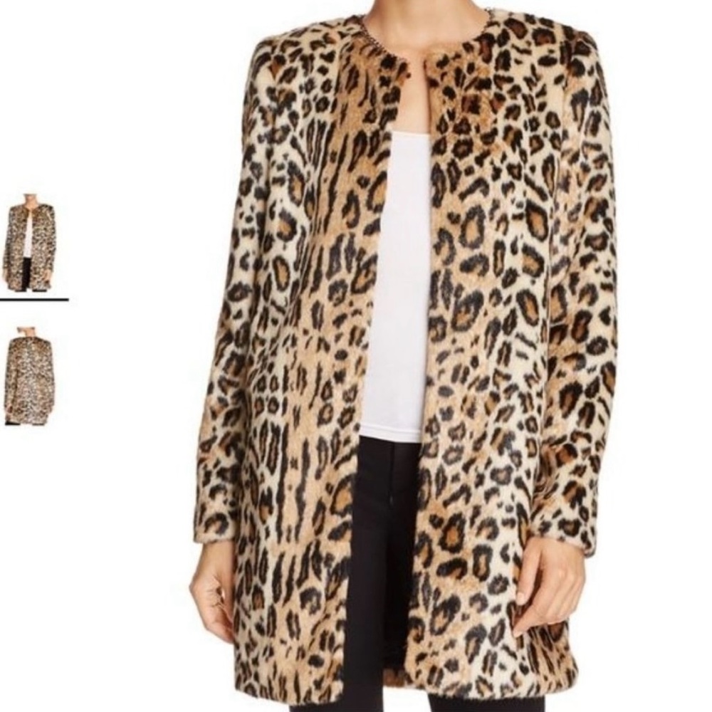 T Tahari Jenna Leopard Print Faux Fur Coat. Size Medium.